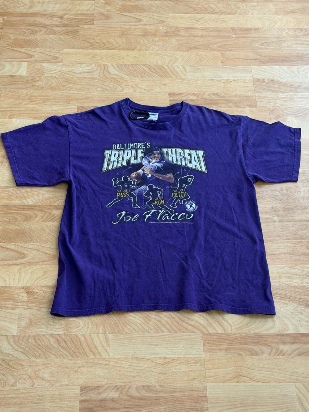 Men's 2008 Baltimore Ravens Joe Flacco Triple Threat T-Shirt